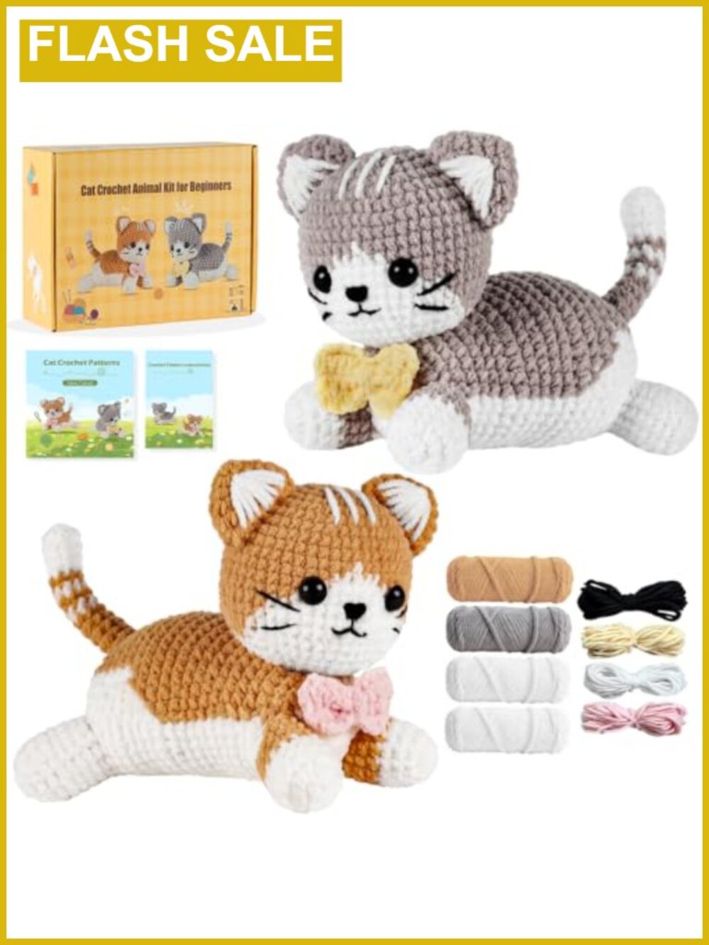 Crochet Kit for Beginners Cat Amigurumi DIY Starter Set with Video Tutorials